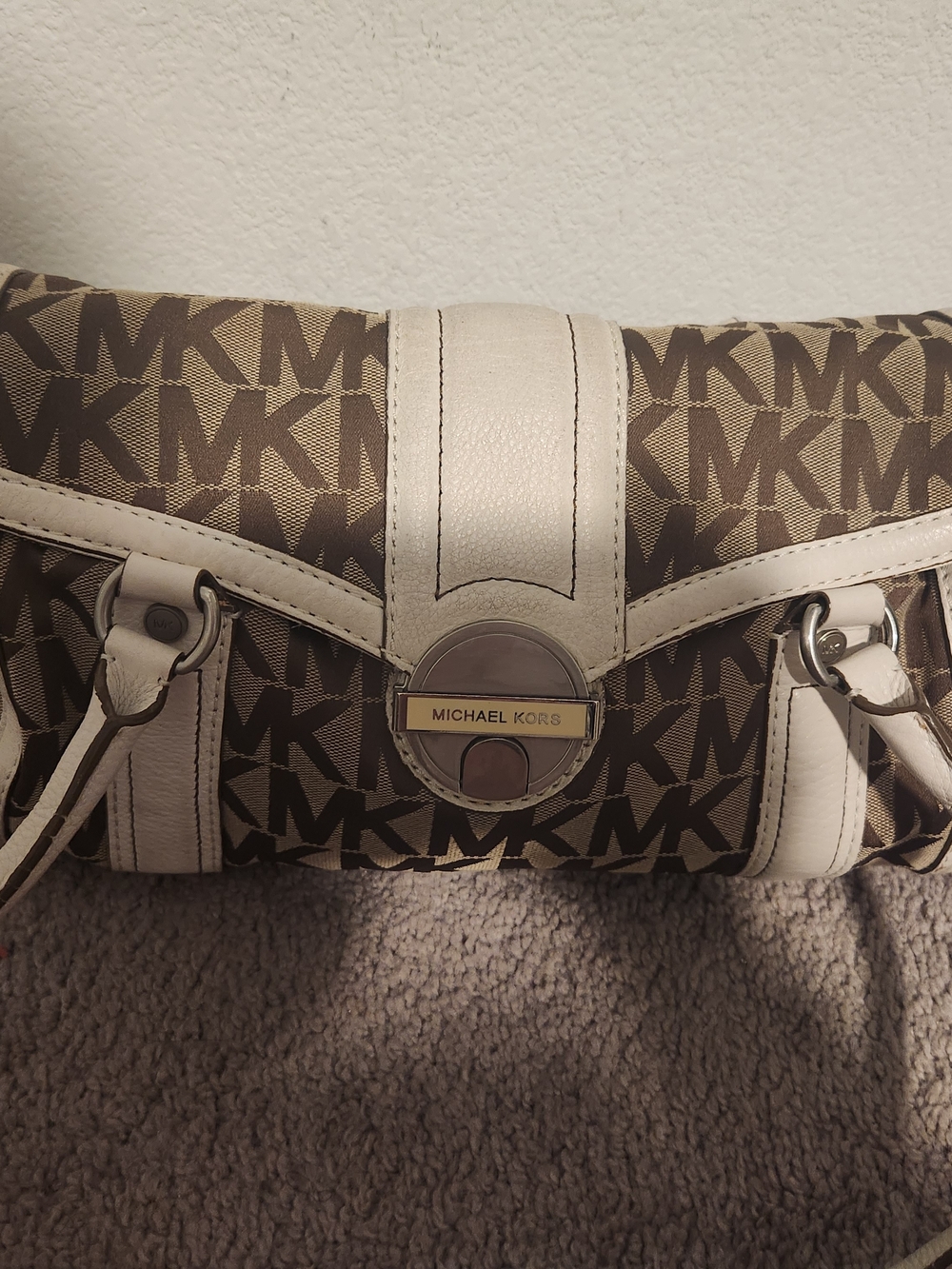 Michael Kors Brown and Cream Signature Logo Shoulder Bag